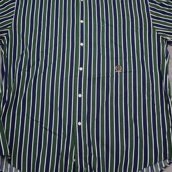 Tommy Hilfiger Shirt Mens Large Blue Green Striped Logo Button Up Casual - Picture 10 of 15